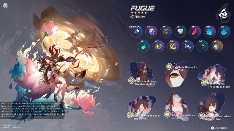 [HSR - 2.7 BETA] Fugue (5* Nihility, Fire)