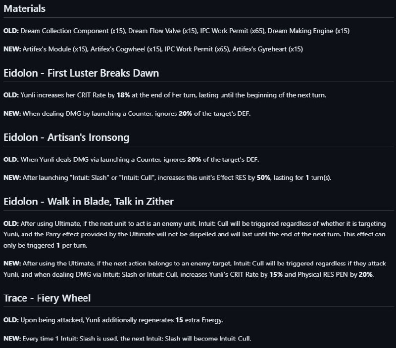 [HSR - 2.4 BETA] Yunli Changes[HSR - 2.4 BETA] Yunli Changes