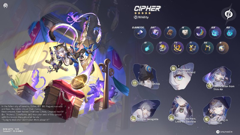 [HSR - 3.3 BETA] Cipher Infographic (5* Nihility, Quantum)